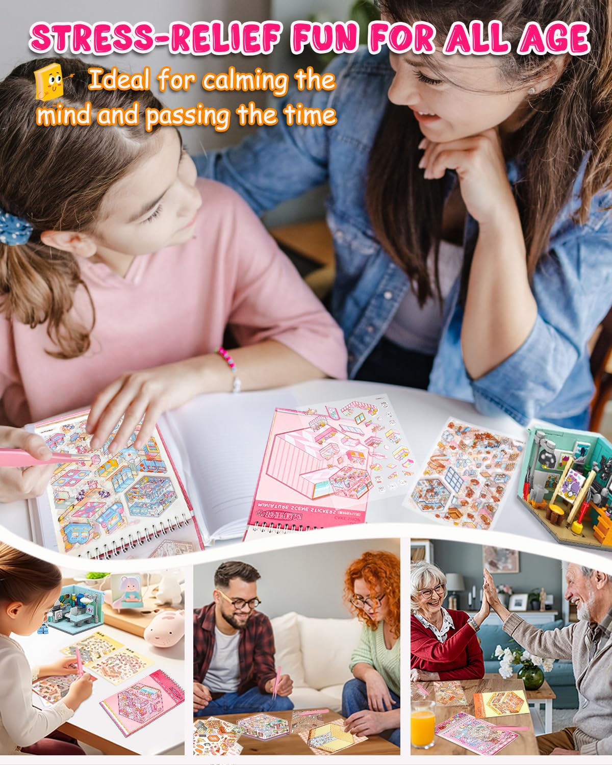 20 Sets DIY 3D Sticker Scene, Sticker Therapy Scenes Collection Book for Adults Stress Relief Pass The Time, Make Your Own House Miniature Cute Cartoon Animal Isometric Scene Funny Stickers for Kids