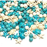 Kzyapi 218Pcs Turquoise Beads Sea Turtle Charms Blue White Beads Synthetic Turquoise Beads Summer Ocean Starfish Beads for Jewelry Making DIY Bracelets Necklace Supplies