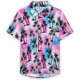 Boys Hawaiian Shirts Summer Short Sleeve Button Down Tropical Tops for Kids Child Beach Outdoor Party