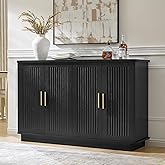 Okvnbjk Modern Sideboard Buffet Cabinet with Storage, Black | Fluted Coffee Bar Cabinet with 4 Doors &amp; Adjustable Shelves for Kitchen, Dining Room, Living Room &amp; Hallway