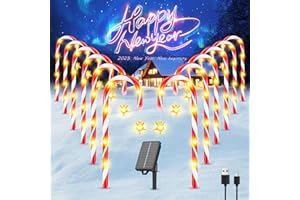 RECHOO Christmas Decorations Outdoor, 12 Pack Solar Candy Cane Christmas Decorations with Upgraded 10 Lighting Modes, Bright All Night Solar Christmas Pathway Lights Outdoor Christmas Yard Decorations