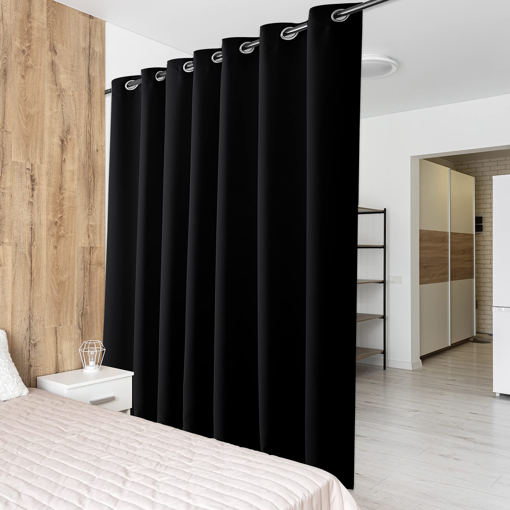 PONY DANCE Extra Wide Long Eyelet Blackout Curtain and Thermal Insulated Room Divider Curtains & Drapes for Bedroom 100 x 95 Inch Energy Saving Privacy Panel for Hotel, 1 Piece, Black