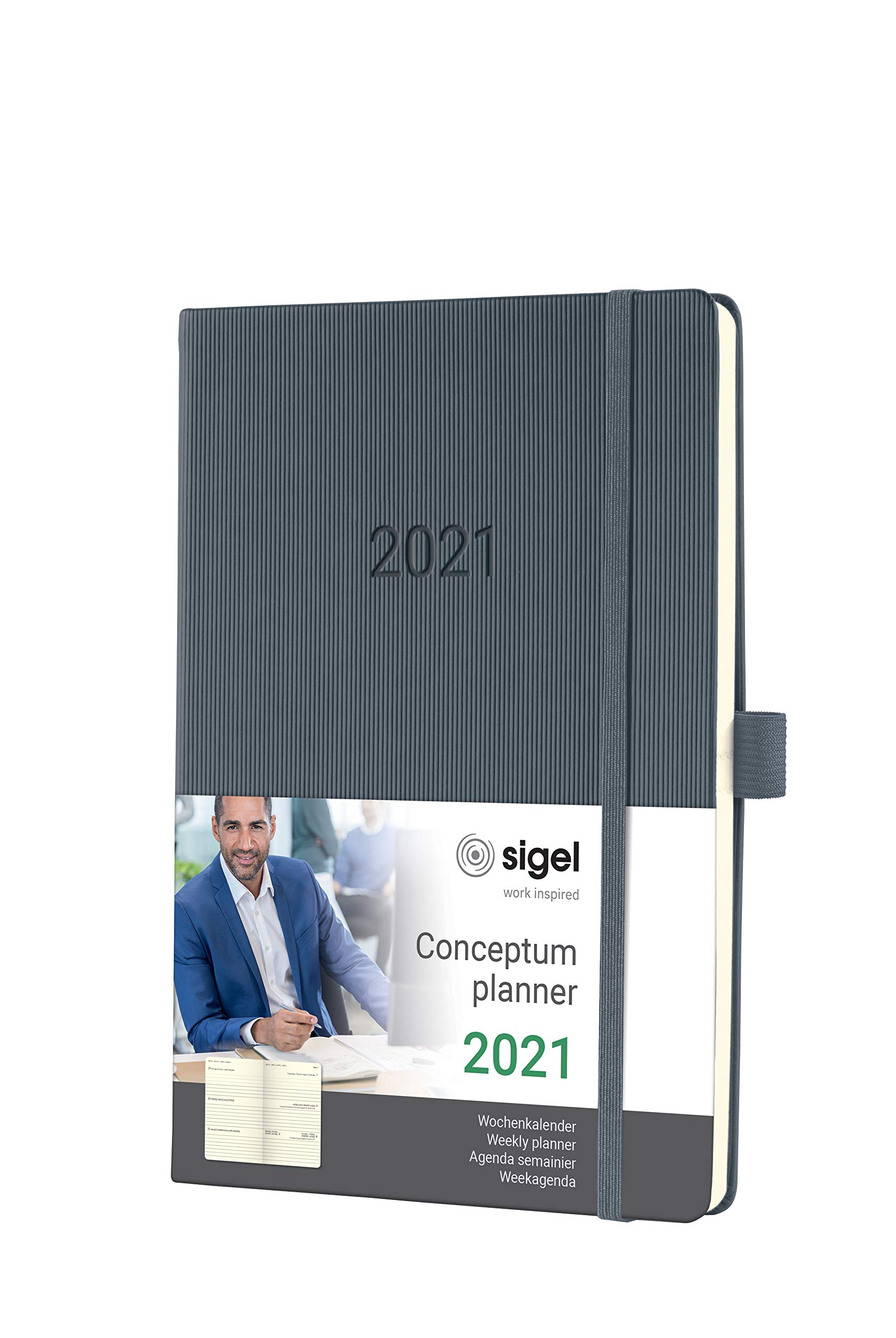 SIGEL C2166 Weekly Diary 2021, Approx. A5, hardcover, Dark Grey - Conceptum
