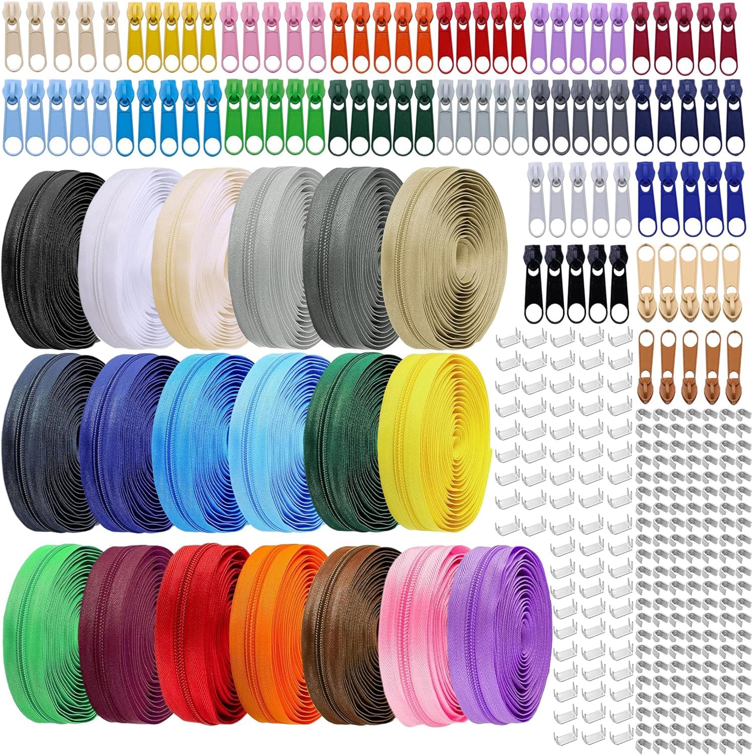 View 1 of #3 Nylon Zipper Tape for Sewing: YZSFIRM 76 Yards Color by The Yard Nylon Coil Zippers for DIY Sewing Craft with 95 Bulk Metal Zipper Slider