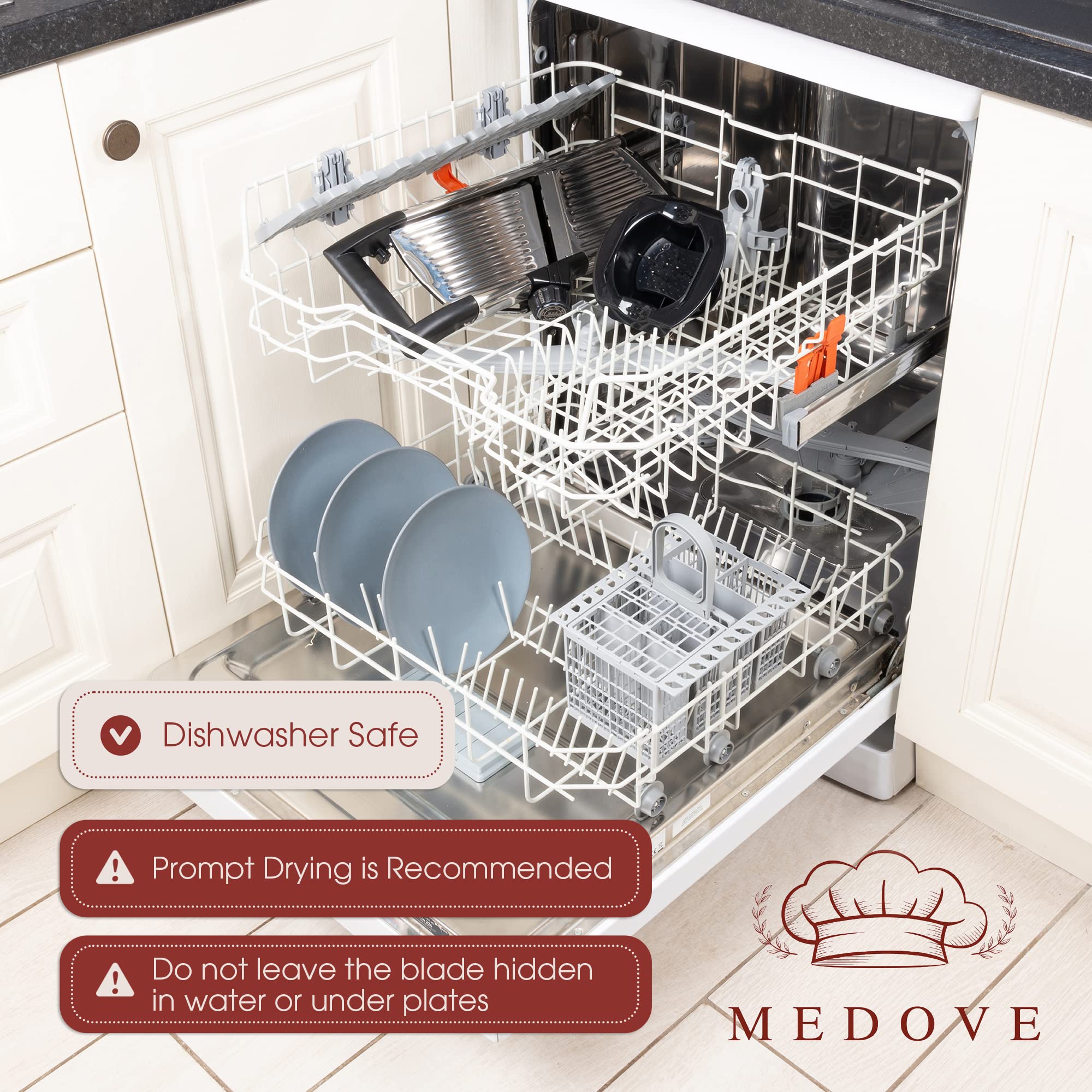 Stainless Steel Mandoline Slicer for Kitchen – 6-Setting Adjustable, 16.5 x 5 In. Platform, Hand Guard, Cut-Resistant Gloves – Vegetable Chopper, Meat Slicer, Cheese Slicer by Medove