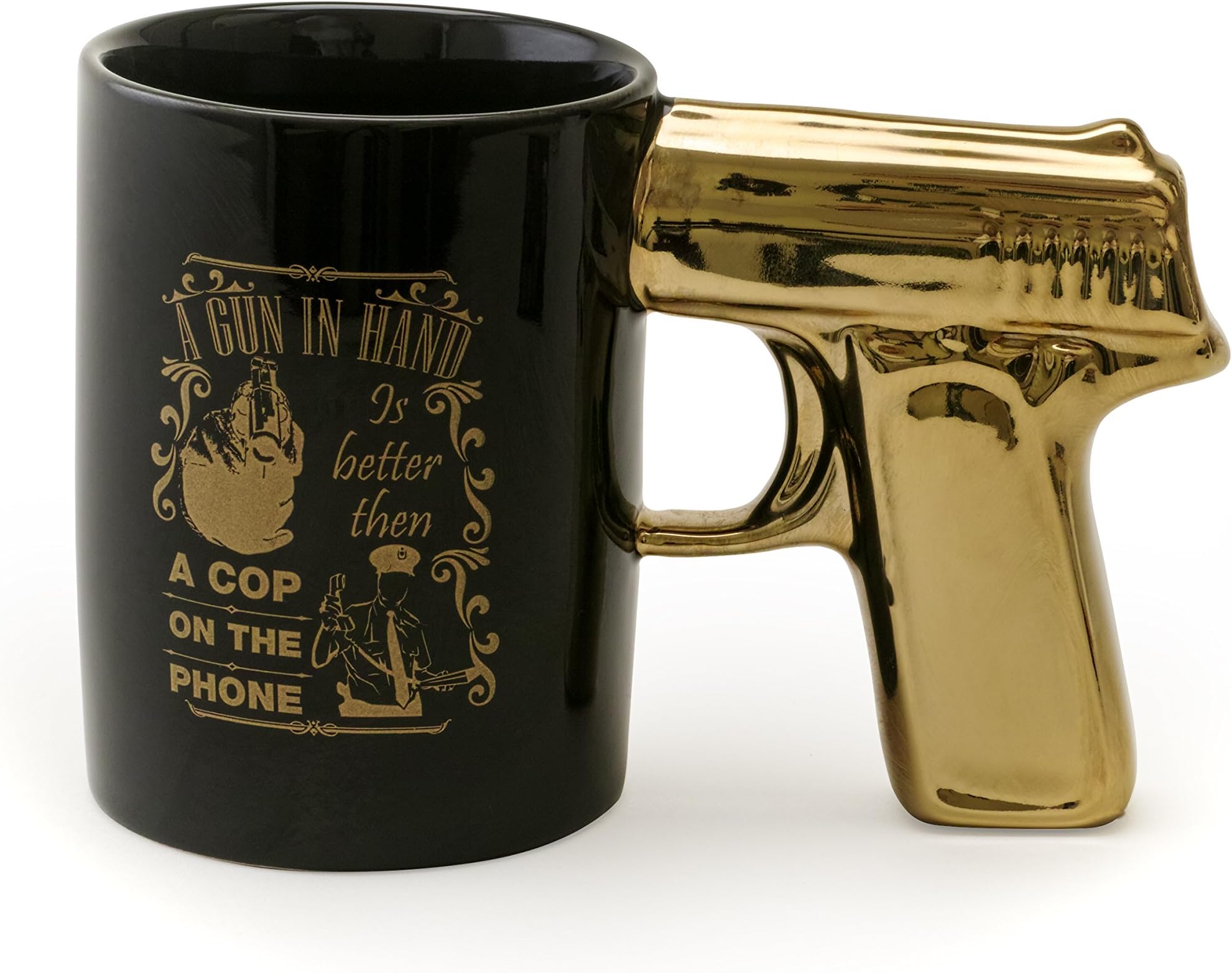 Best Quality Second Amendment Support Gold Black Mug – Porcelain Mug With Gun Handle