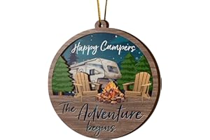 V VIBEPY All Over Printed, Camping Ornaments, Happy Campers Ornaments, Camping Christmas Ornaments, 3.5"x3.5" 2 Layer Ornaments, Christmas Decorations, Gift for Camper, Gift for Camping Lovers