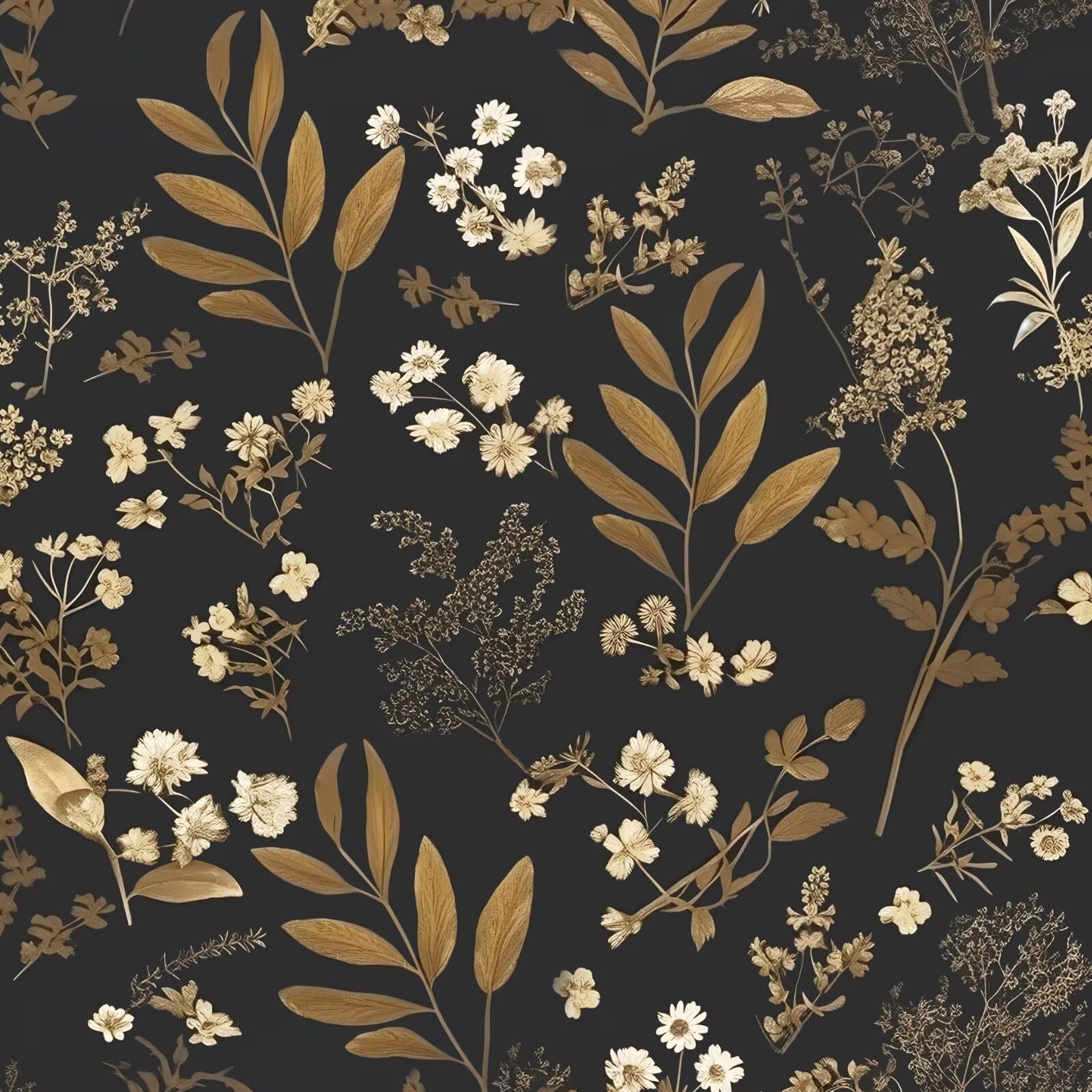 Photo 1 of Laatse Vintage Wallpaper Peel and Stick Black Floral Wallpaper 17.5'' x 393'' Gold Leaf Contact Paper Vinyl Waterproof Self Adhesive Boho Botanical Wall Paper for Bedroom Shlef Cabinet Décor