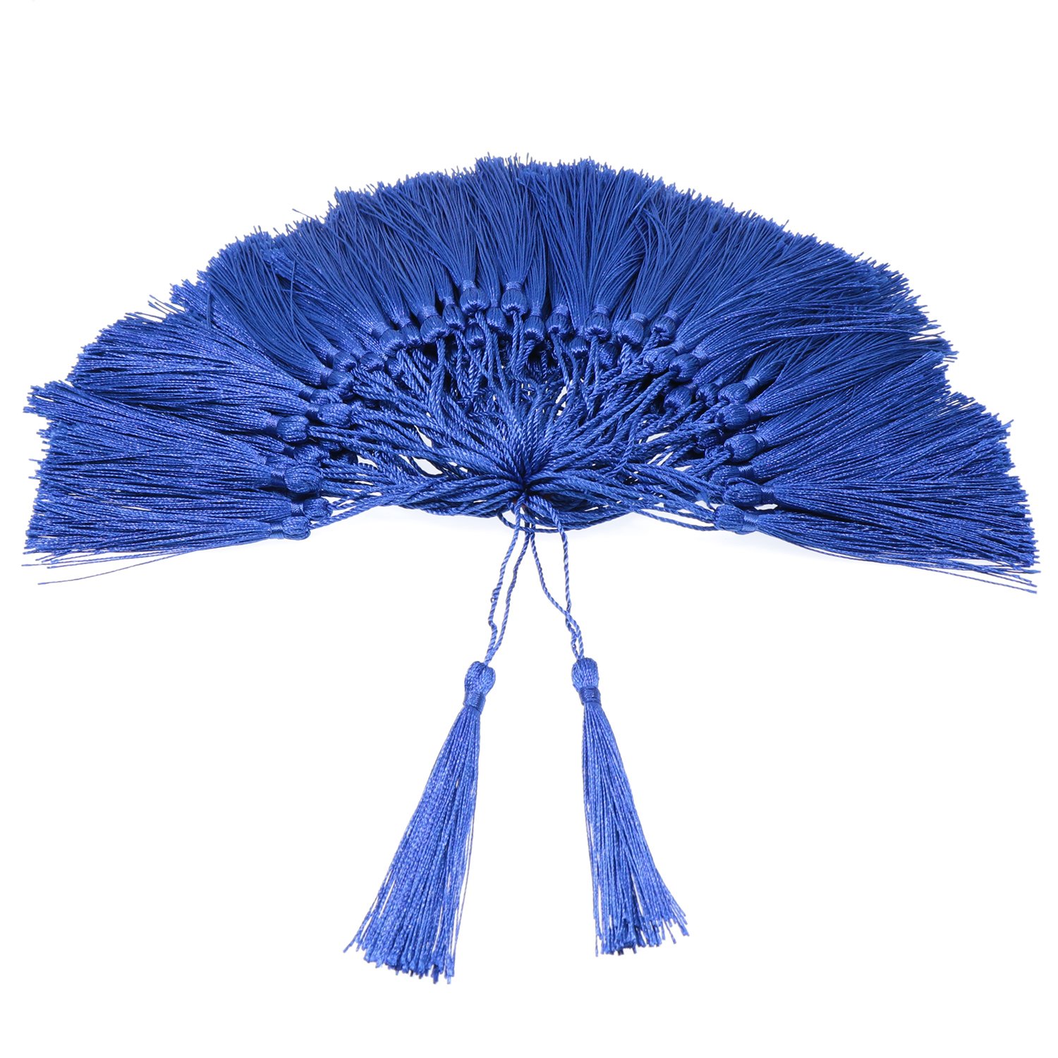 VAPKER Blue Tassels - 100pcs 13cm/5-Inch Silky Handmade Bookmark Tassels with 2-Inch Cord Loop for Jewelry Making, DIY Projects