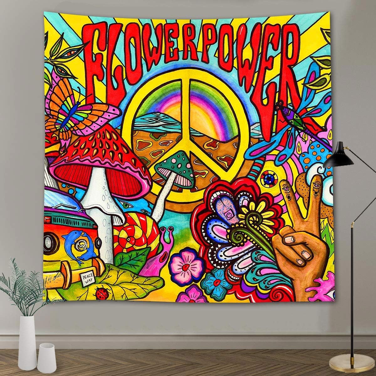 FEASRT Hippie Groovy Tapestry Peace and Love Trippy