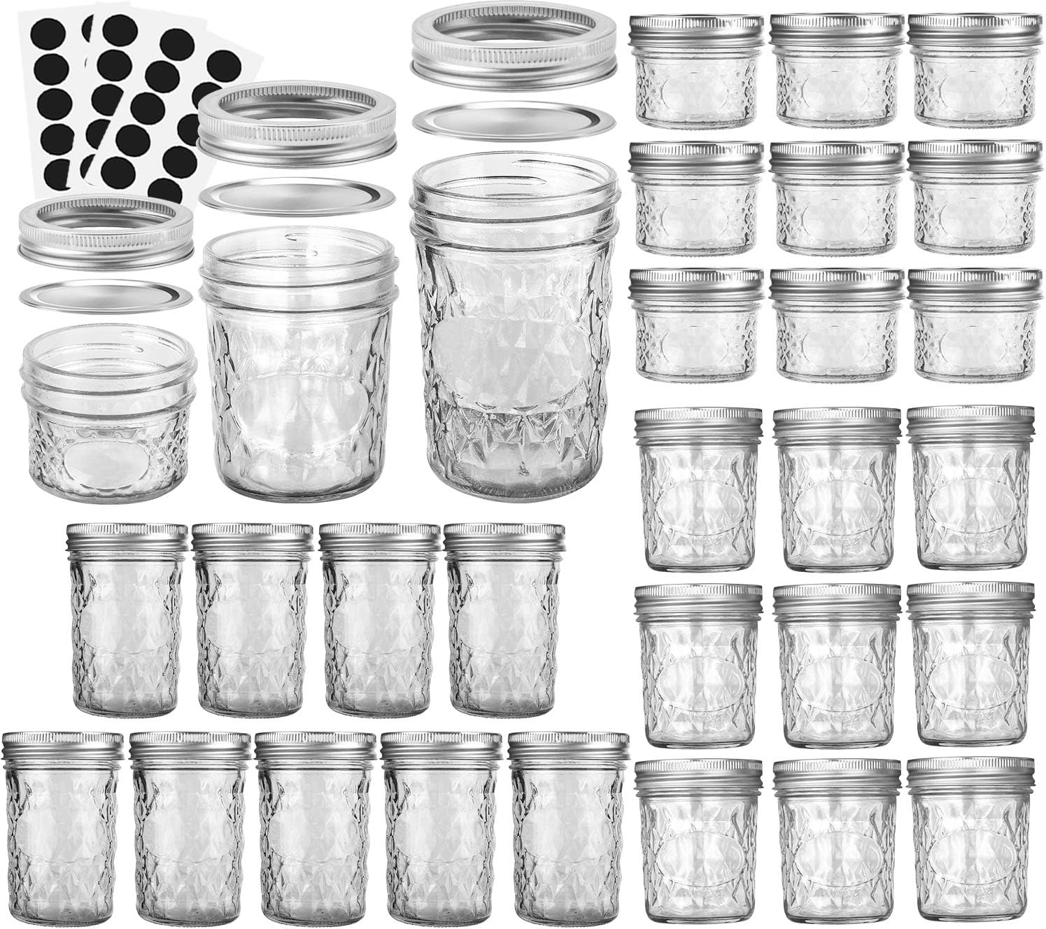 VERONESMason Jars Canning Jars, Jelly Jars With Regular Lids, Ideal for Jam, Honey, Wedding Favors, Shower Favors, DIY Spice Jars, 4 OZ x 10, 6 OZ x 10, 8 OZ x 10