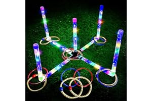 BOMSALUKA Outdoor Ring Toss Game, Upgraded 15-Inch Backyard and Lawn Games for Adults & Kids, Backyard Camping Sports Activities, Best Party Gifts for Ages 8-12+ Years Old, LED Ring Toss with Carry Case