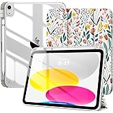 TiMOVO Case for iPad (A16) 11th Generation 11 Inch 2025, iPad 10th Generation Case 10.9 Inch 2022 with Pencil Holder,Slim Protective Cover with Clear Back Shell,Auto Wake/Sleep, Flowers