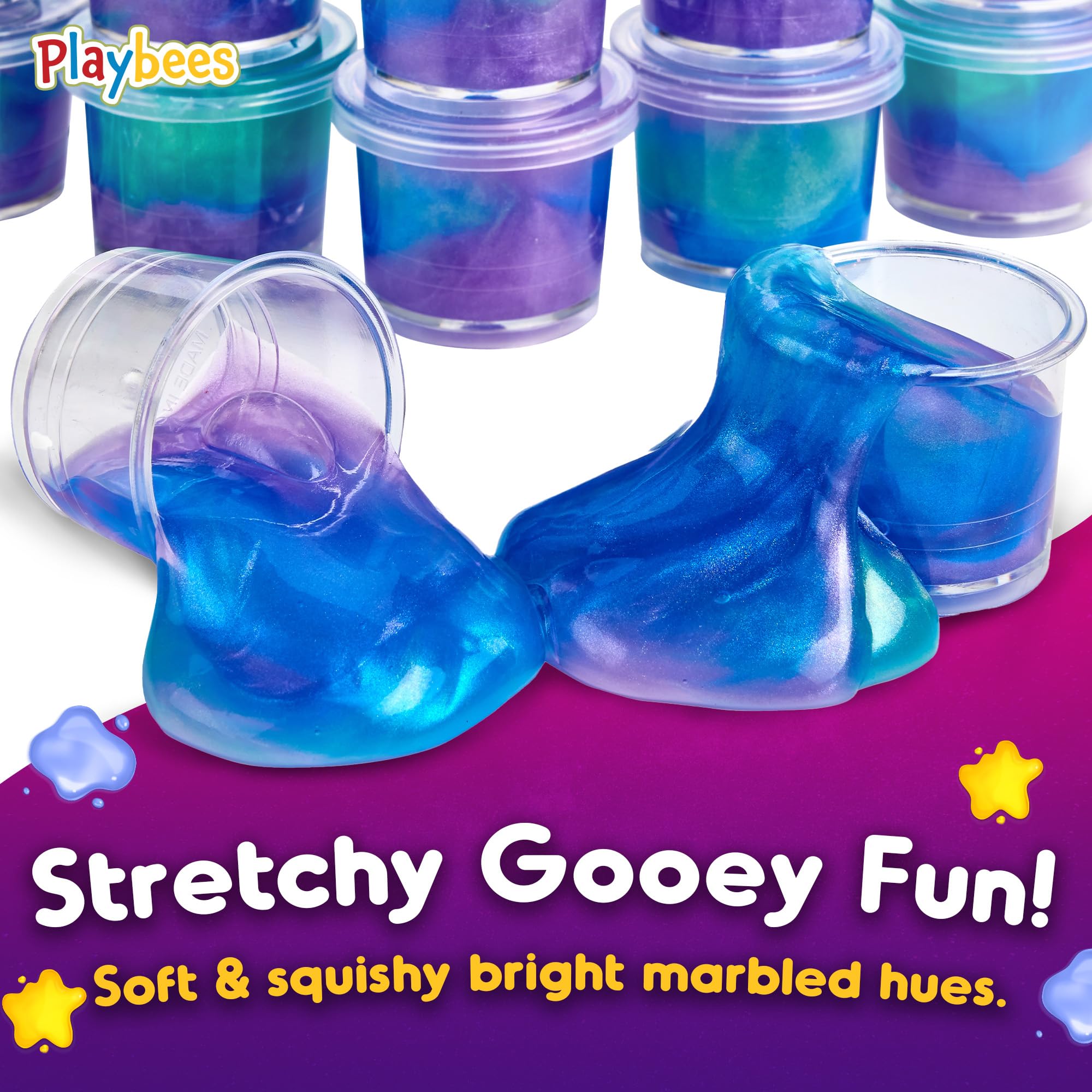 Playbees Mini Galaxy Slime 24 Pack Marbled Unicorn Slime Party Favors Safe for Girls Boys Stretchy & Non-Sticky Super Soft Sludge Toy Sensory Tactile Stimulation Classroom Rewards, Goodie Bag Stuffers