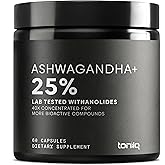 Toniiq Ashwagandha - Ultra High Potency 40:1 Extract with 25% Withanolides - Wild Harvested in India - Highly Concentrated & Third-Party Lab Tested - 60 Capsules