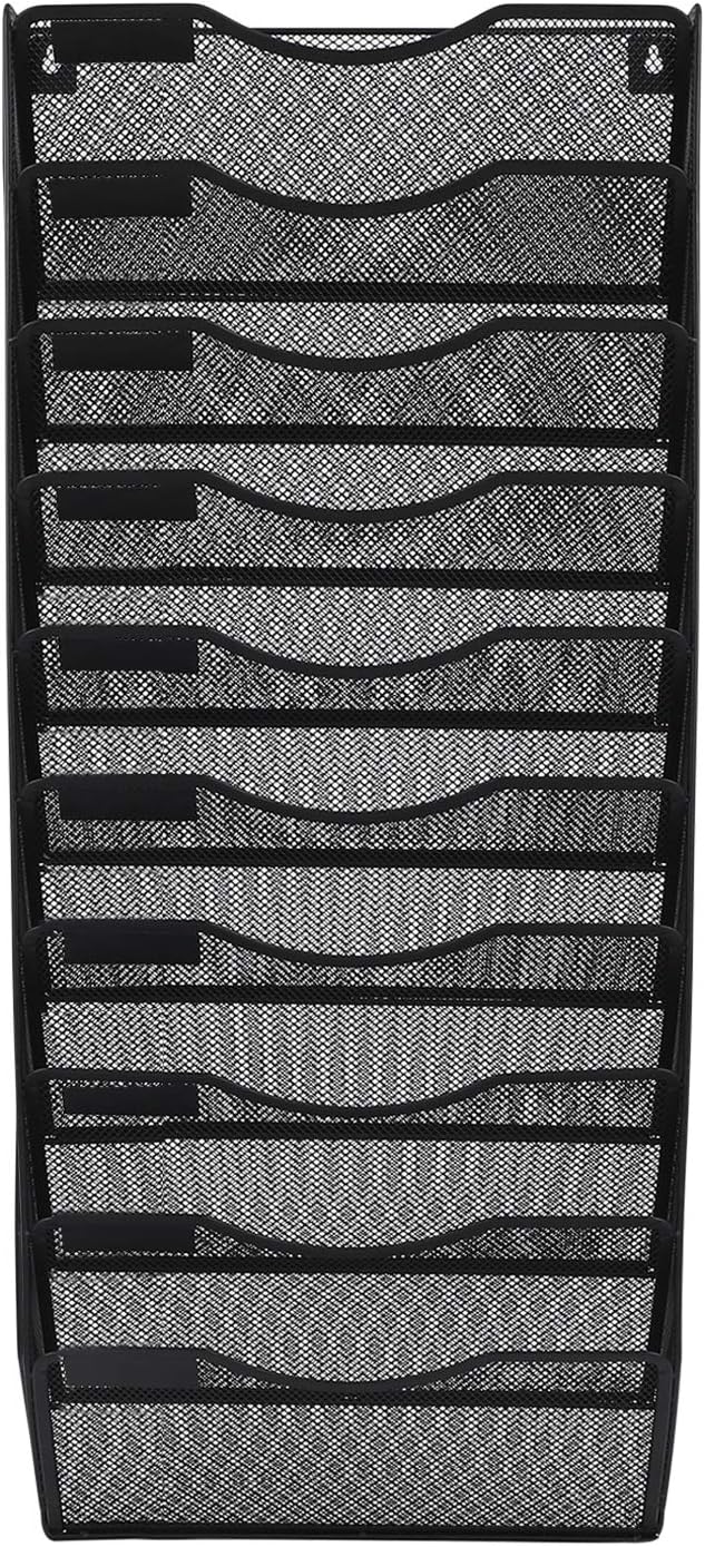 EasyPAG 10 Tier Wall File Organizer Office Mesh Metal Hanging File Folder Holder Magazine Rack, Black : Office Products