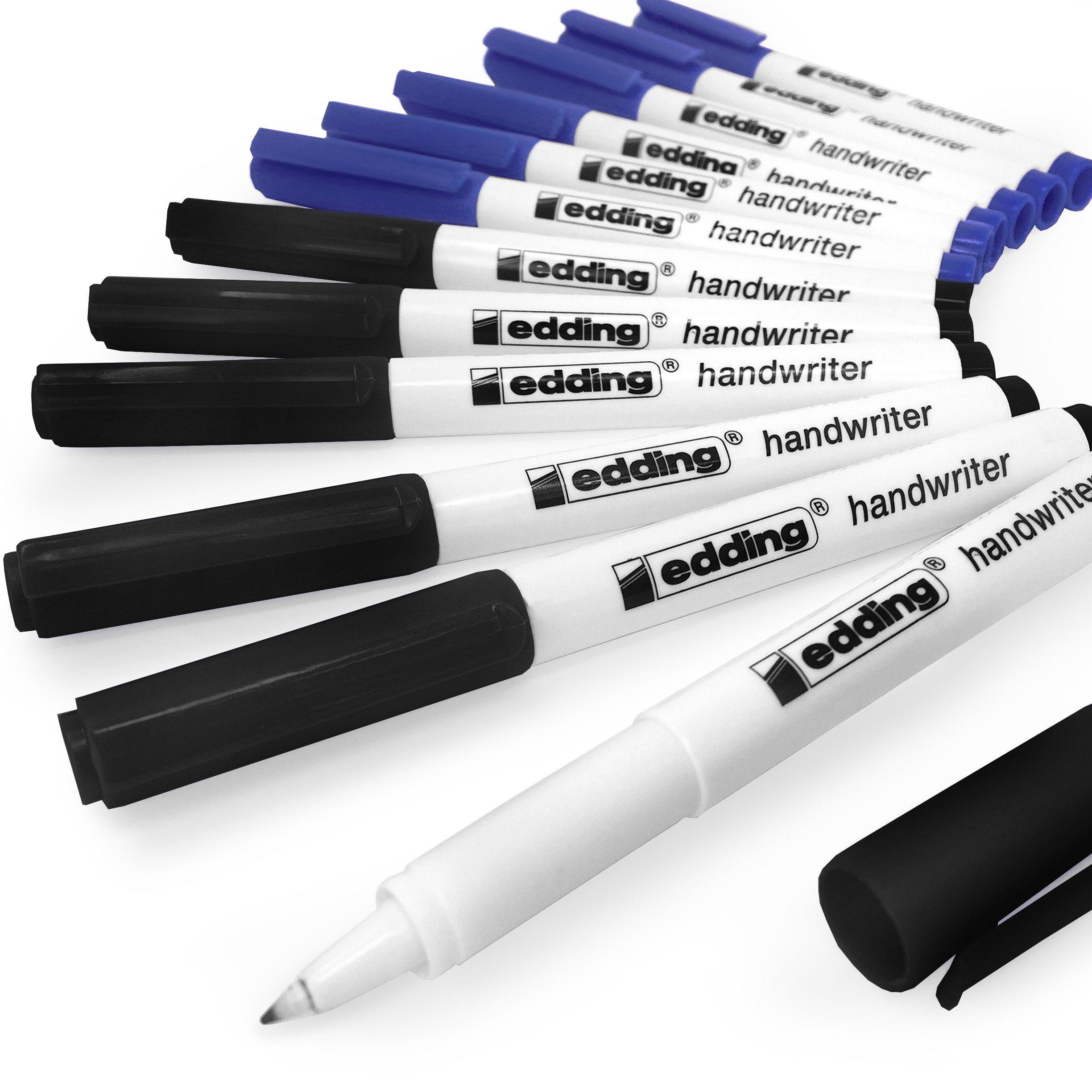 Edding Handwriter Handwriting Pen – Black and Blue Ink – 0.6mm - Mixed Pack of 12