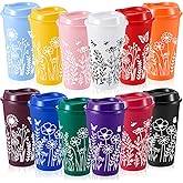 Skylety 12 Pcs Wildflower Reusable Coffee Cups with Lids Bulk Gift for Women 16 oz Floral Plastic Spring Coffee Cups Iced Drinking Travel Mug for Easter Bridesmaid Birthday Baby Shower Party Favor