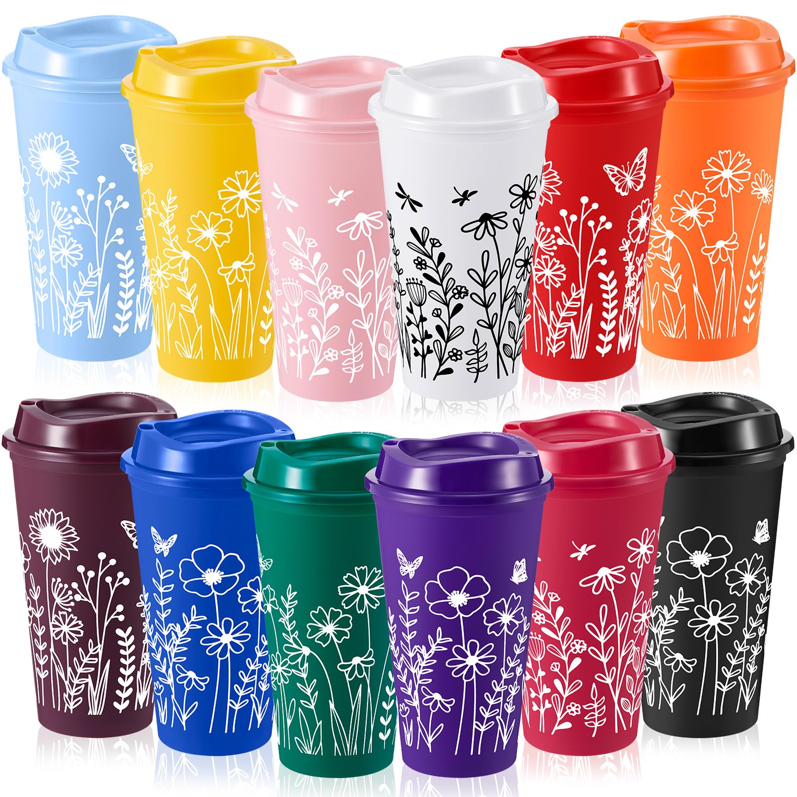 Photo 1 of Skylety 12 Pcs Wildflower Reusable Coffee Cups with Lids 16 oz Floral Plastic Coffee Cups Bulk Iced Drinking Tumbler Travel Mugs for Women Bridesmaid Gift Wedding Birthday Baby Shower Party Favor