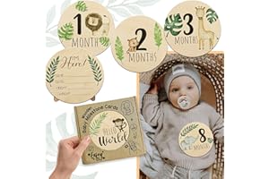 EnjoyMyDesign Wooden Baby Monthly Milestone Cards with Announcement Sign, Pregnancy and Baby Shower Gifts for Boys and Girls, Newborn Photography Props