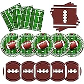 Lenyunge Football Party Supplies - 100pcs Touchdown Tableware with Plates, Napkins and Decorations for Football Birthday and Tailgate Parties