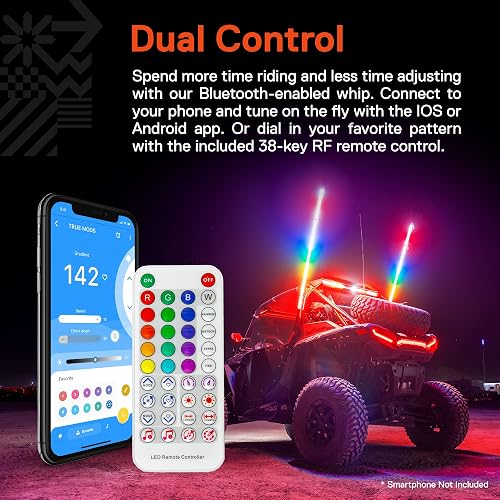 2-Pack 6ft RGB LED Whip Lights For UTV/ATV - Polaris RZR, Can-Am, Universal Fit 12 thumbnail image