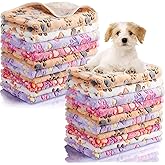 Chumia 40 Pcs Blankets Soft Fluffy Fleece Washable Pet Dog Sleep mat Paw Print Pattern Fleece Blankets for Pets Throw Warm Bed Mat for Dog Puppy Cat (24 x 16 Inch,Pink, White, Brown, Purple)