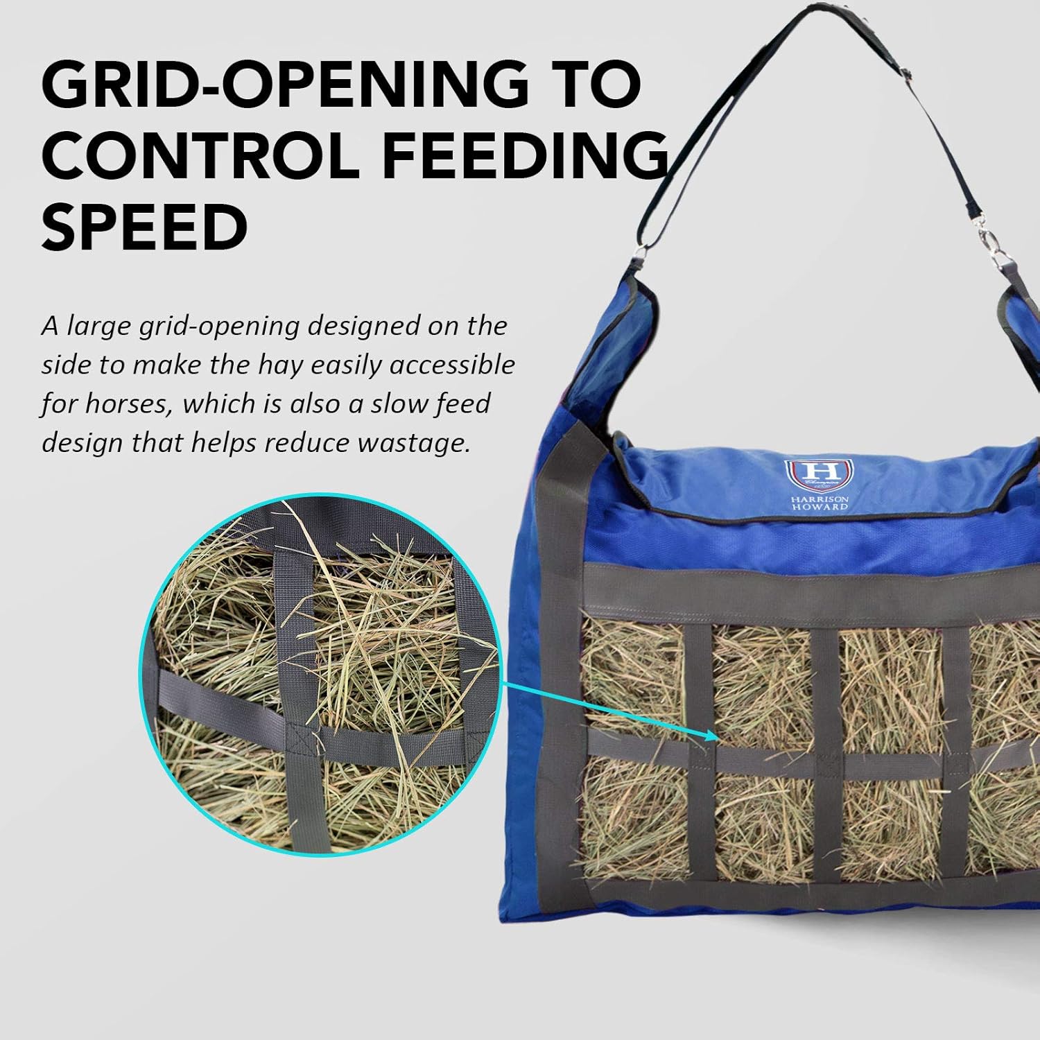 Harrison Howard Premium Durable Slow Feed Horse Hay Bags 1680D Oxford Cloth Heavy Duty Large Capacity Horse Feeding Bag-Champion Blue - Image 3