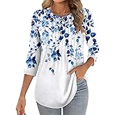 Zeagoo 3/4 Length Sleeve Womens Tops Crew Neck Loose Fit Shirts Pleated Cute Clothes Dressy Casual 2026 Summer Tunics