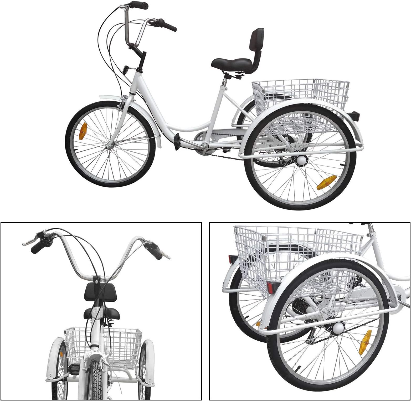 Topteng 7-Speed 24" Adult Tricycle,3 Wheel Bike Trike Cruise Bike with Bell Brake System and Basket Cruiser Bicycles Size for Recreation, Shopping, Exercise (White)
