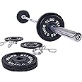 Signature Fitness Cast Iron Olympic 2-Inch Weight Plates Including 7FT Olympic Barbell, 130-Pound, 300-Pound or 325-Pound Set, Multiple Packages