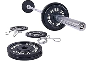 Signature Fitness Cast Iron Olympic 2-Inch Weight Plates Including 7FT Olympic Barbell, 130-Pound, 300-Pound or 325-Pound Set, Multiple Packages