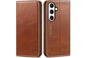SHIELDON Case for Galaxy S25+ 6.7" 2025, Genuine Leather Flip Wallet Book Case Magnetic RFID Blocking Credit Card Holder Kickstand Shockproof Cover Compatible with Galaxy S25 Plus - Retro Brown