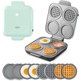 Dash MultiMaker&reg; Family Mini Maker System - Dual Ceramic Nonstick Cooking Surfaces - Built-In Cord Wrap - Makes 4-Inch Waffles - Aqua, 8 Plates