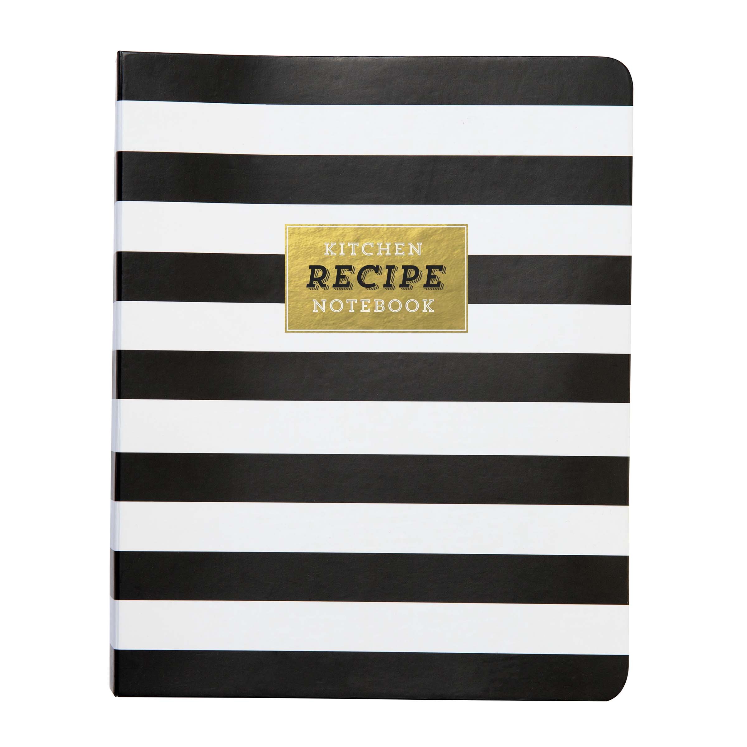 C.R. Gibson Black and White Striped Spiral Recipe Journal, 100 Pages, 7.25" x 9" (QMR-18688)