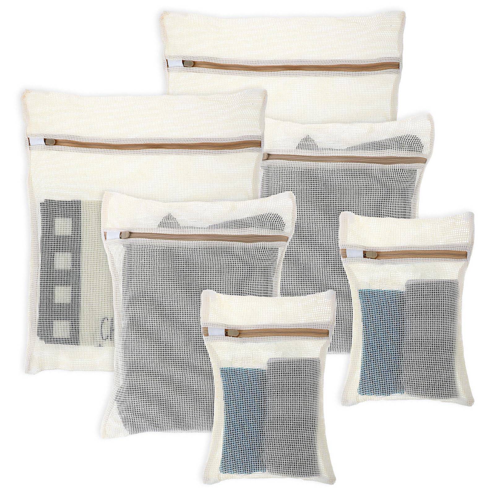 Photo 1 of 6 Pcs Laundry Bags Cotton Mesh Wash Bags Breathable Mesh Delicate Laundry Bag with Zipper, Travel Laundry Bag for Underwear, Delicates, Pants, Shoes, Socks, Bra Wash Bag for Washing Machine