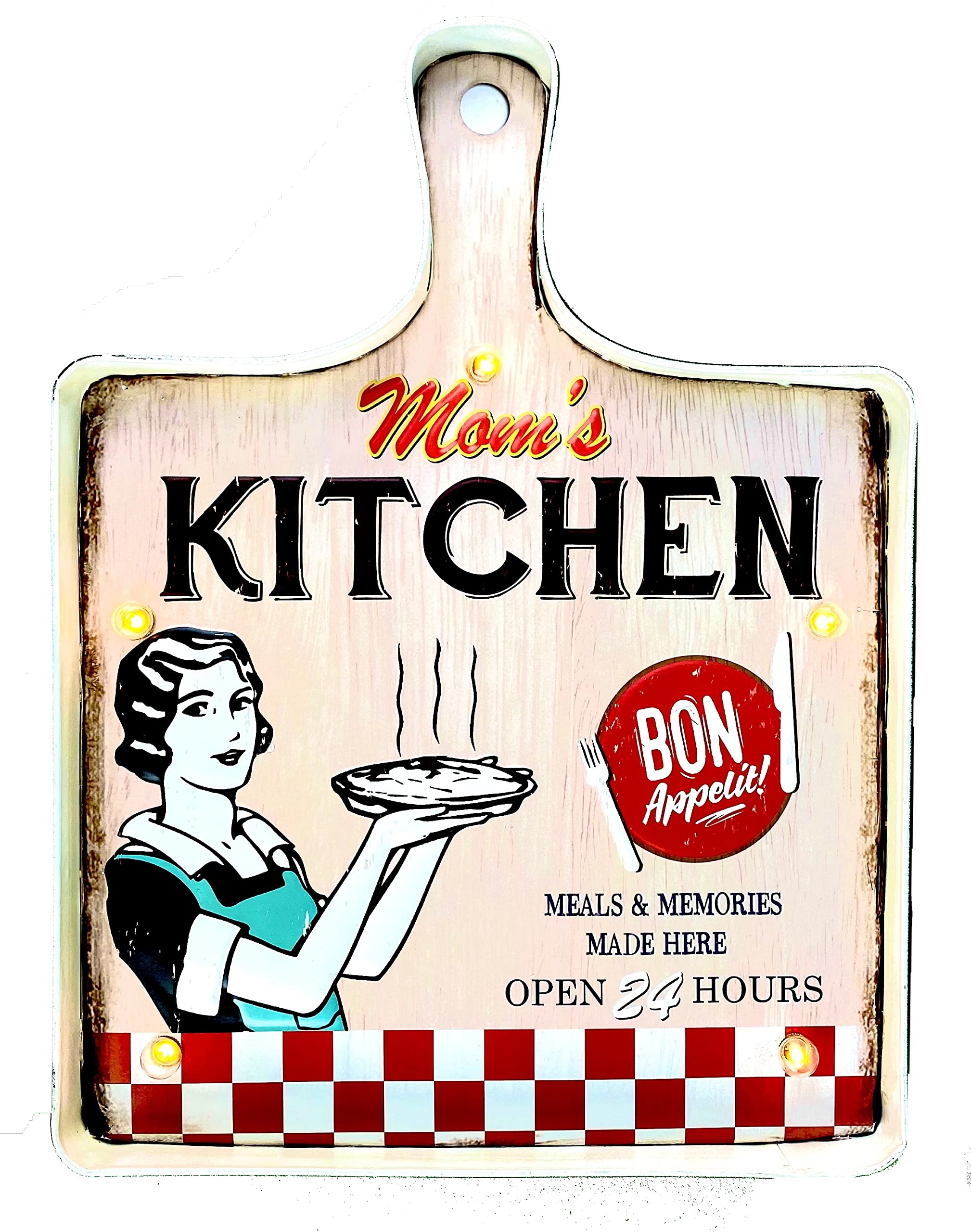 DiiliHiiri Retro Kitchen Sign— Mom Wall Decoration, 44 x 31 x 5 cm Metal LED Wall Sign