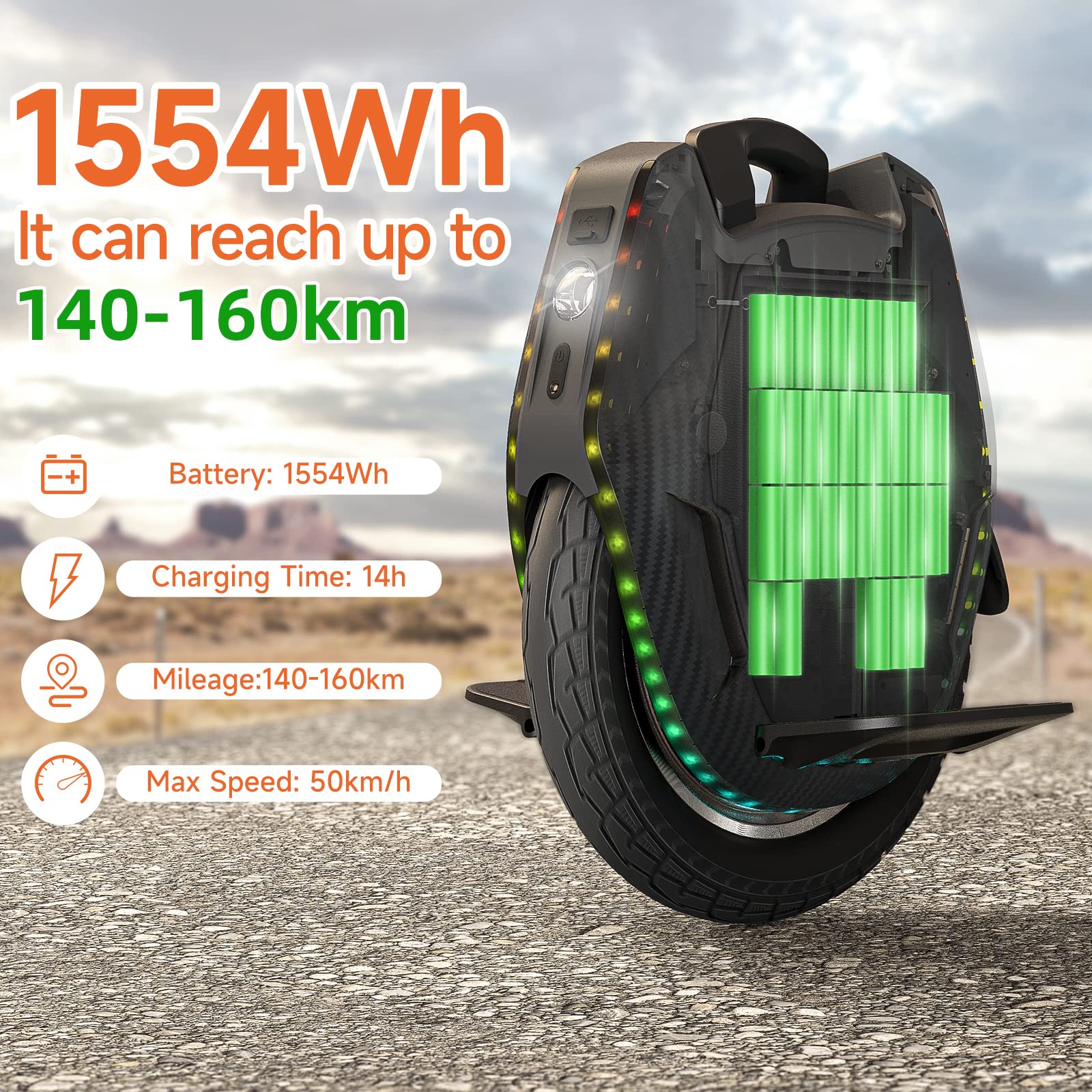 Kingsong 16X Electric Unicycles for Adults,One Wheel EUC 16 Inch, 2200W Powerful Motor Unicycle, 31mph Max Speed with Bluetooth Audio,Mileage Up to 100 Miles,Mountain Climb 35°