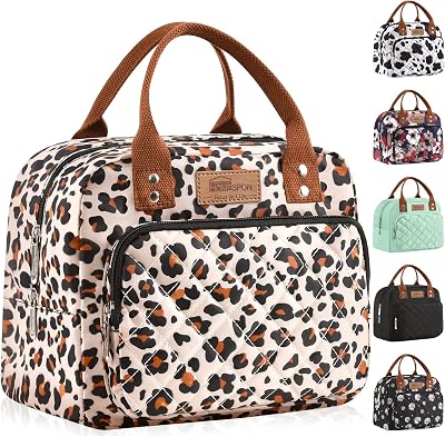 HOMESPON Insulated Lunch Bag Leopard Print 27x21x15 cm for Women Men