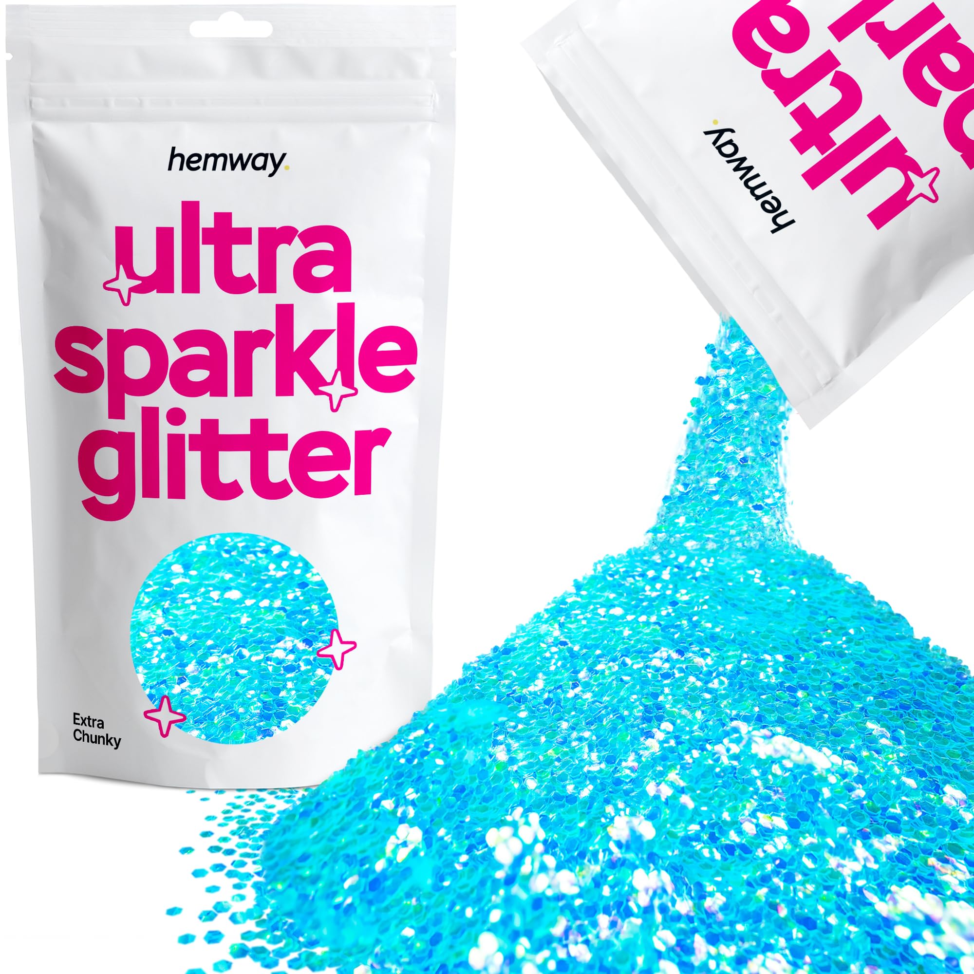 Hemway Ultra Sparkle Glitter Baby Blue Iridescent 100g Extra Chunky | Glitter for Arts & Craft, Makeup, Nail Art, Crafting, Card Making, Sparkle Decoration