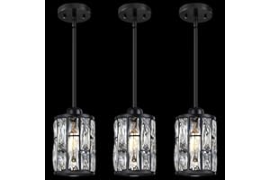 RAINLIGHTING 3 Pack 1 Light Hanging Kitchen Island Modern Concise 5.3" Crystal Pendant Light Fixture,Crystal Metal Chandelier Shade Black Finish for Bar,Dining Room,Living Room Over Sink