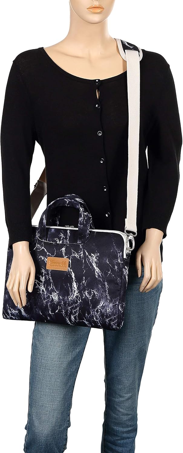 Canvaslife Black Marble Pattern 15 inch Waterproof Laptop Shoulder Messenger Bag Case with Rebound Bubble Protection for 14 inch-15.6 inch Laptop 15 Case Bag: Computers & Accessories
