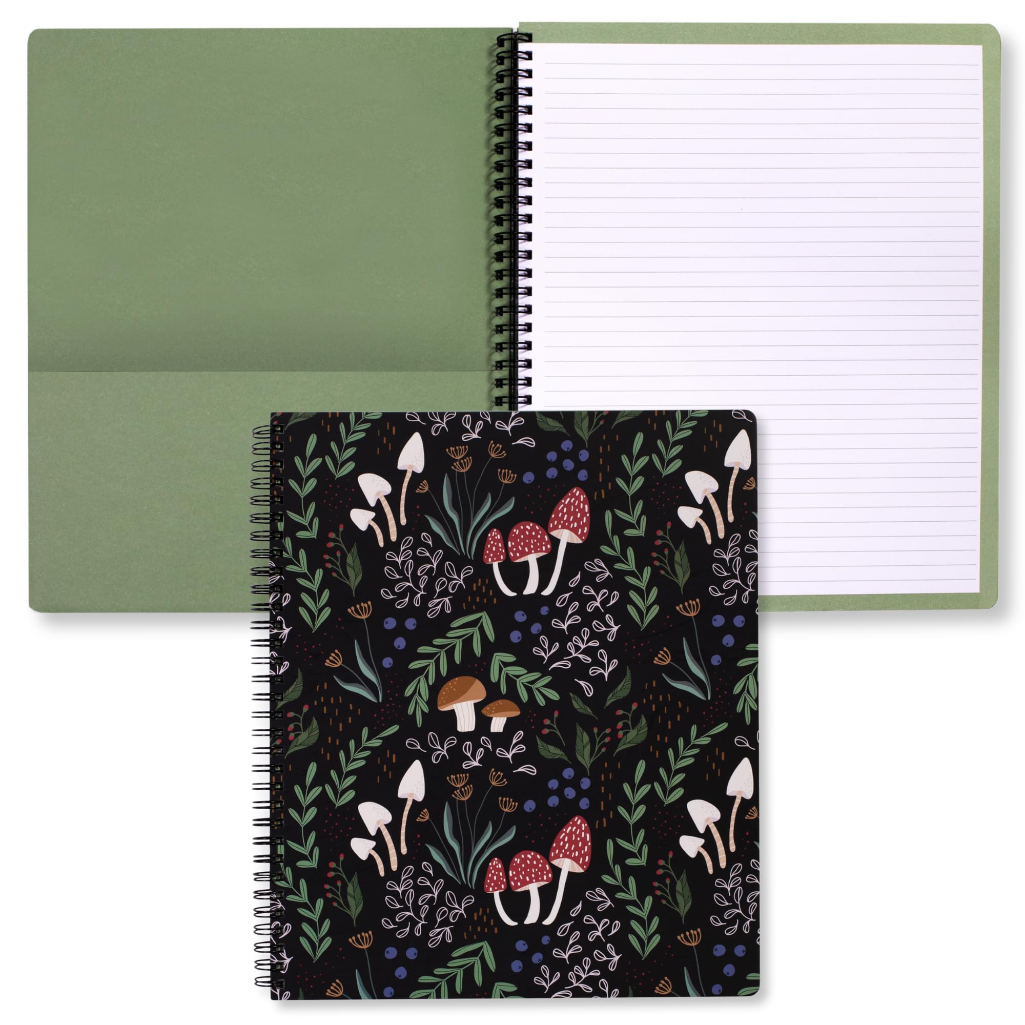 Steel Mill & Co Cute Large Spiral Notebook College Ruled, 11" x 9.5" with Durable Hardcover and 160 Lined Pages, Mushroom — image 1