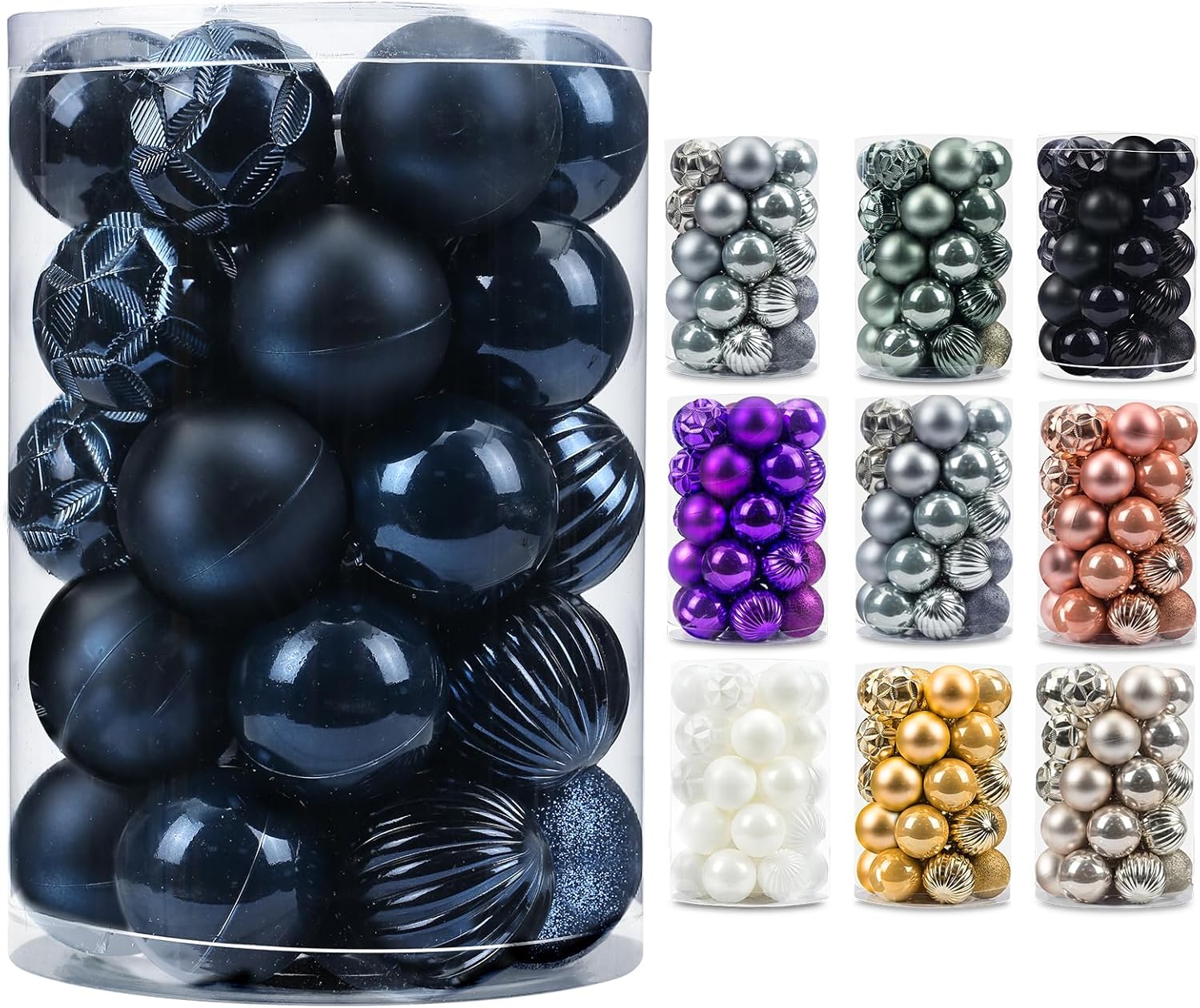 Ornaments - AMS 2.36''/60mm 34ct Christmas Ball Large Ornaments Party Decorations Shatterproof Festival Pendant Hangings for Xmas Tree Decor(Navy Blue)