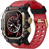 amBand Rugged Case with Band for Apple Watch Ultra 3/2/1 49mm, M3 Military Grade Shockproof Cover, Includes Screen Protector Kit, Tactical Band for Men - Compatible with iWatch Ultra, Red