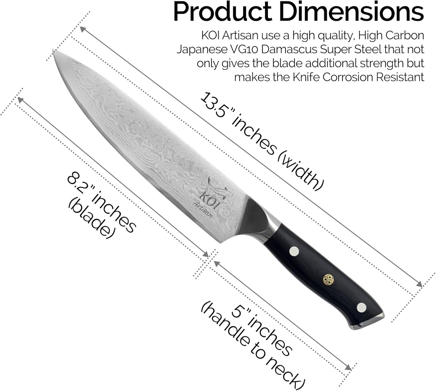 KOI ARTISAN Damascus Chef Knife, 8 Inch Razor Sharp Blade, Premium Kitchen Knives in Gift Box - Image 3