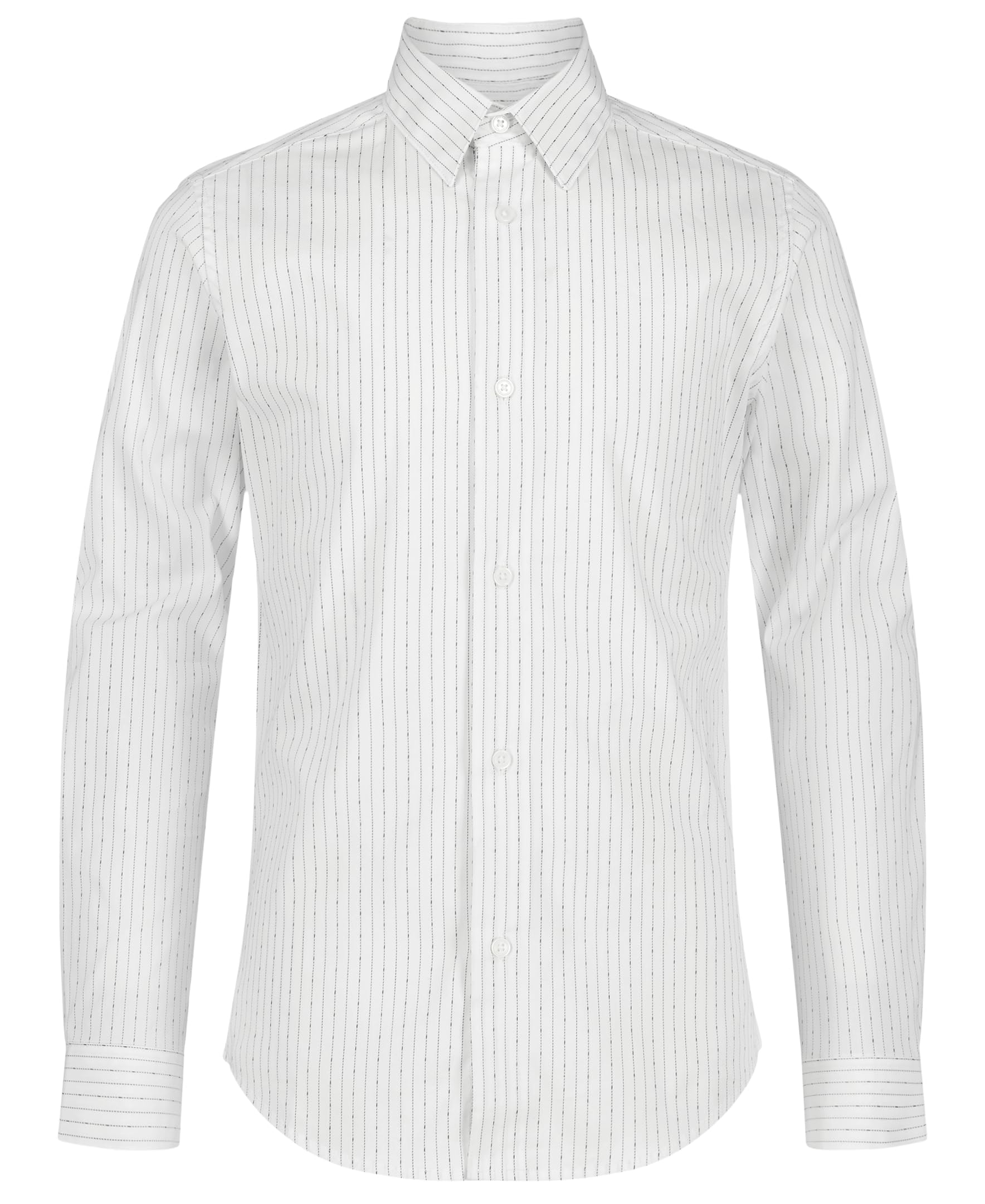 Calvin Klein Long Sleeve Patterned Dress Shirt, Button-Down Style with Cuffs & Shirttail Hem, White Dobby Stripe, 10 Image