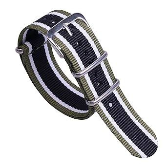 20mm Green/White/Black Premium Unique Multicolor NATO Style Sturdy Soft Nylon Mens Wrist Watch Band