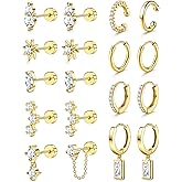 MILACOLATO 20G Hypoallergenic Flat Back Earrings for Women 316L Surgical Steel Flatback Stud Earrings Trendy Small Huggie Hoops Ear Cuffs Cartilage Earring Stacks Earring Sets for Multiple Piercing