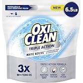 OxiClean Triple Action White Revive Laundry Whitener Powder, 6.5 lbs | Use with Detergent, Whitens and Brightens Clothes, Removes Tough Stains, Color Safe, Chlorine Free